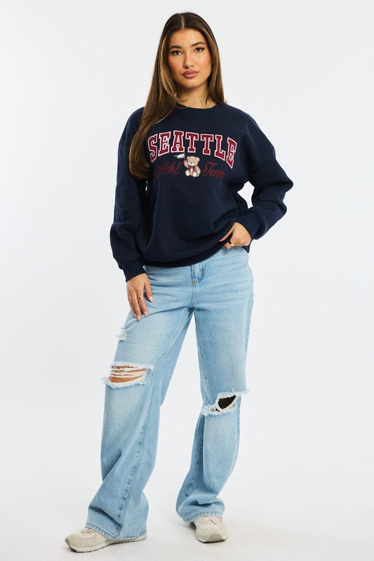 Blue Graphic Sweater Long Sleeve