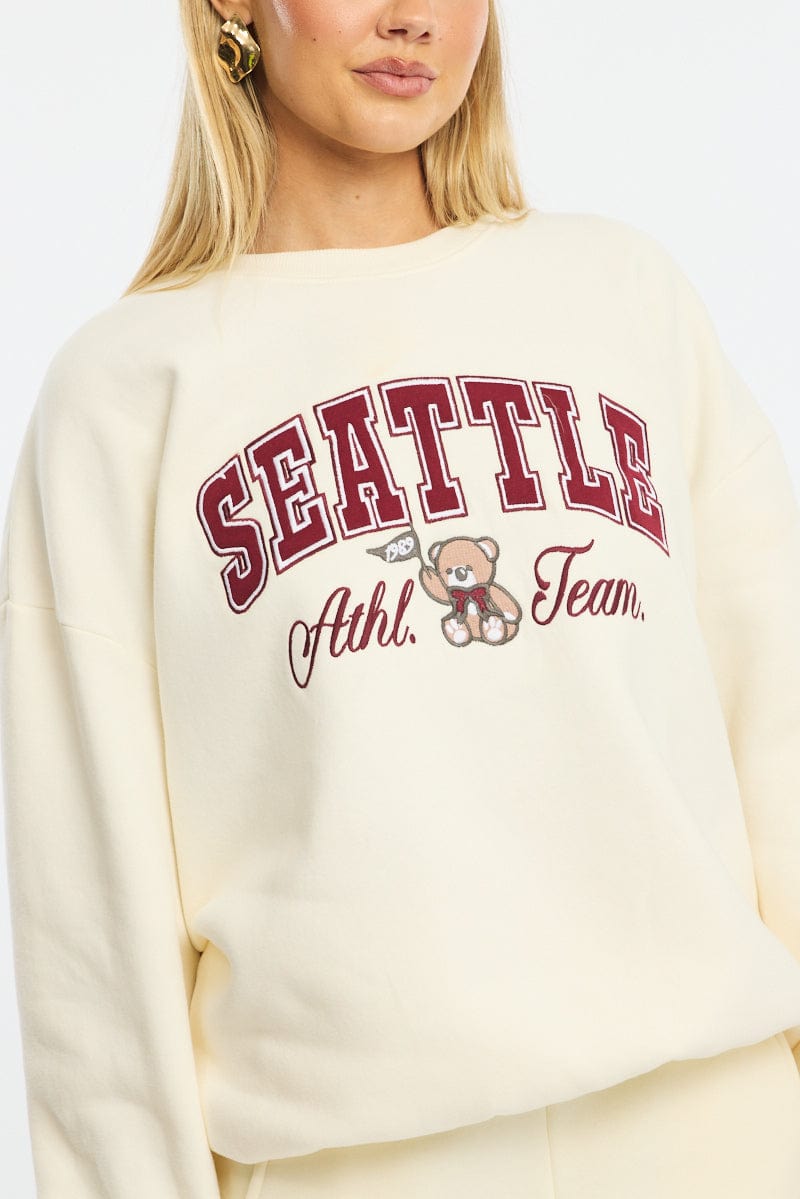 White Graphic Sweater Long Sleeve
