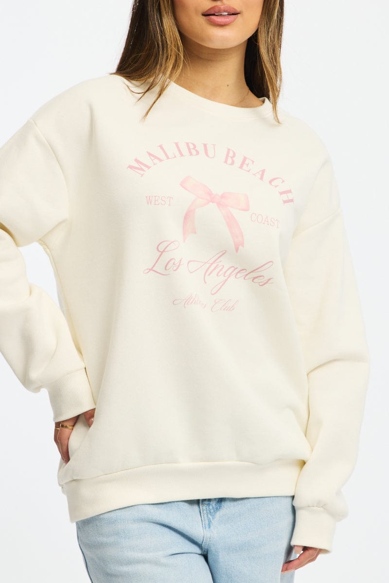 White Graphic Sweater Long Sleeve