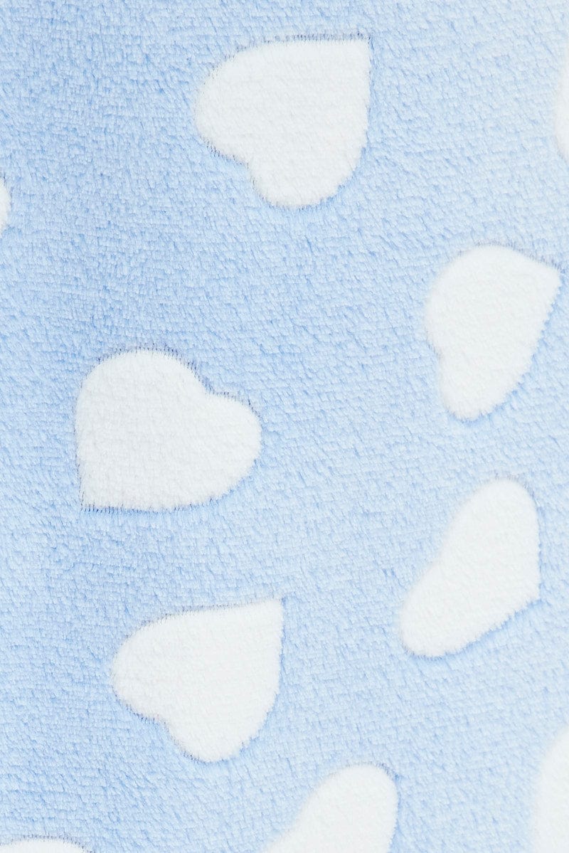 Blue Print Heart Print Cosy Blanket Hoodie PJ