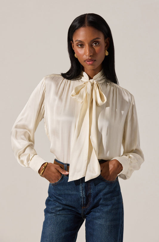 Mabry Satin Bow Tie Top