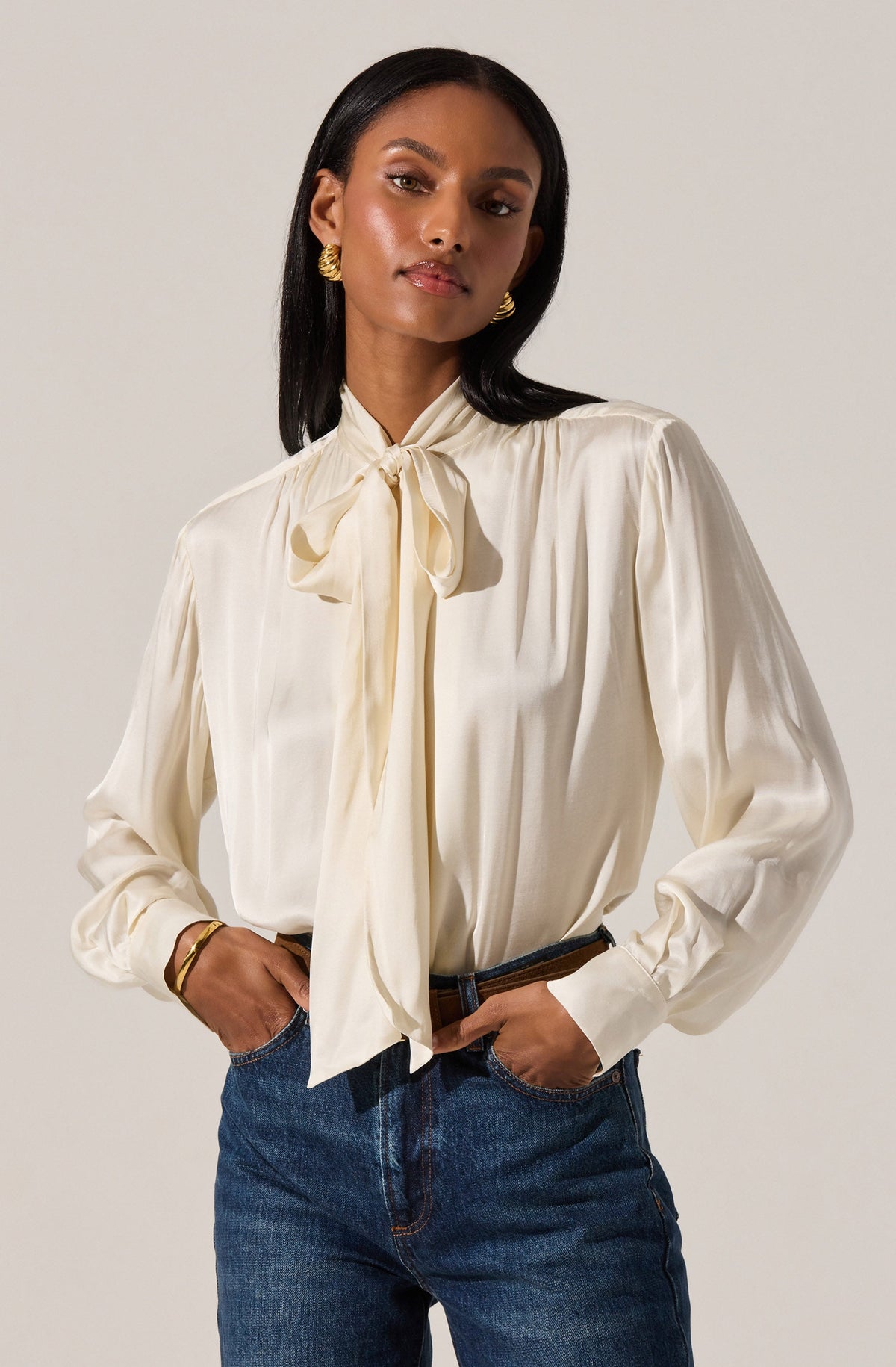 Mabry Satin Bow Tie Top