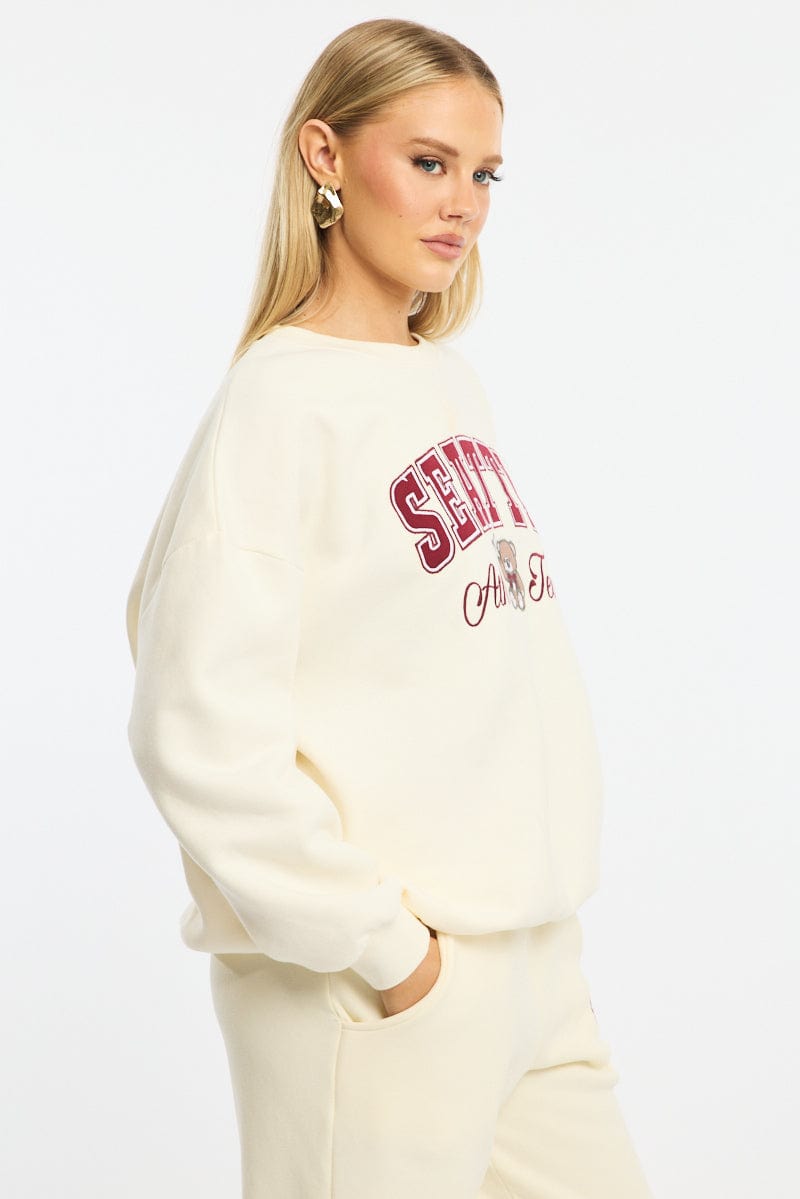 White Graphic Sweater Long Sleeve