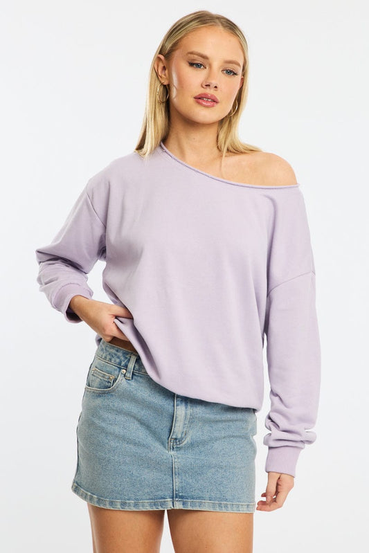 Purple Off Shoulder Sweater Long Sleeve