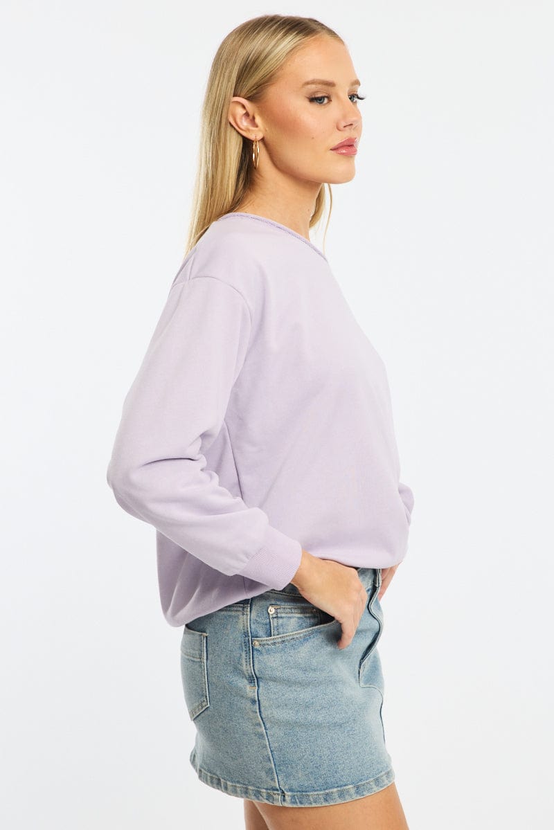 Purple Off Shoulder Sweater Long Sleeve
