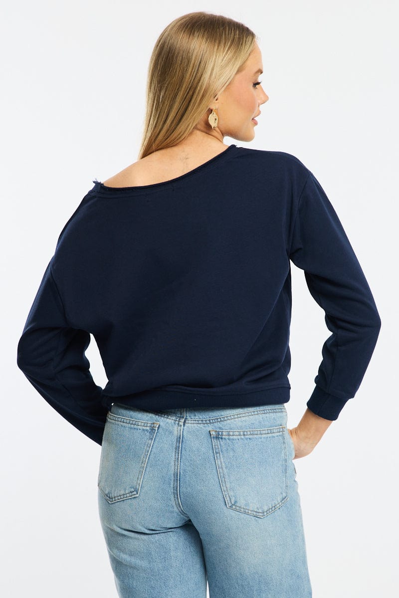 Blue Off Shoulder Sweater Long Sleeve