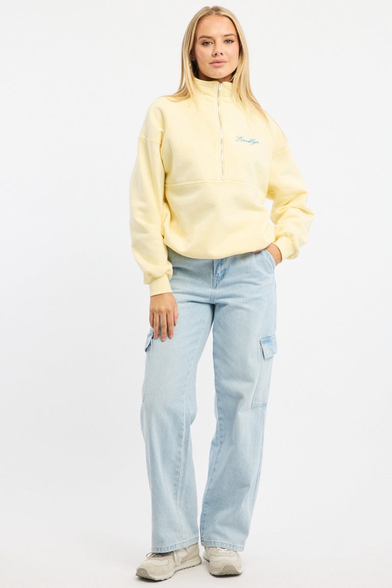 Yellow Zip Sweater Funnel Neck Oversized