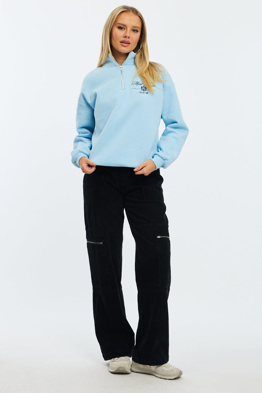 Blue Zip Neck Sweater Oversized