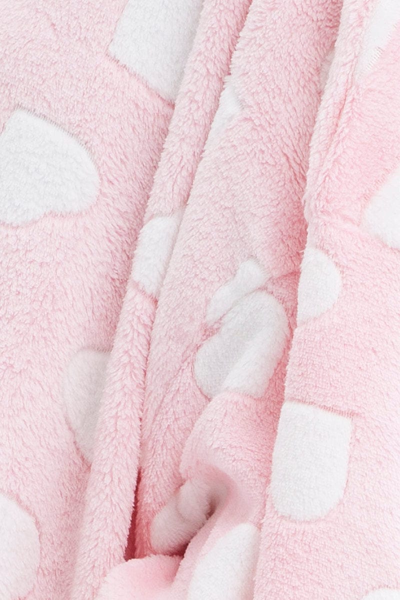 Pink Heart Print Cosy Blanket Hoodie PJ