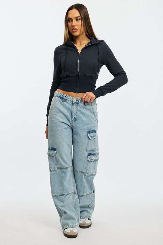 Blue Zip Through Hoodie