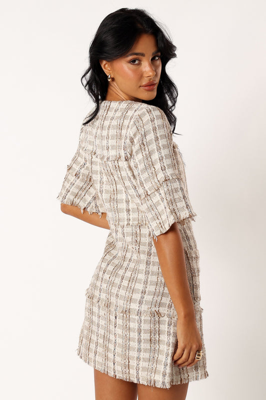Calloway Mini Dress - Cream Tweed